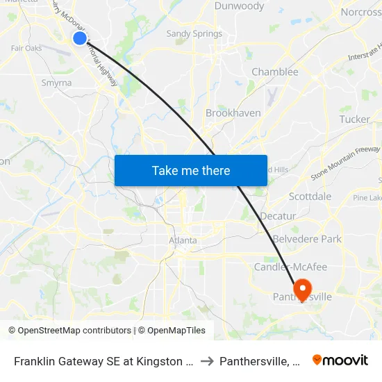Franklin Gateway SE at Kingston Ct to Panthersville, GA map