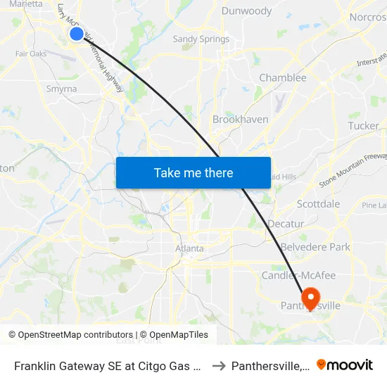 Franklin Gateway SE at Citgo Gas Station to Panthersville, GA map