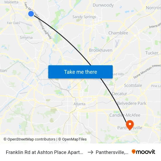 Franklin Rd at Ashton Place Apartments to Panthersville, GA map