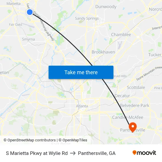 S Marietta Pkwy at Wylie Rd to Panthersville, GA map