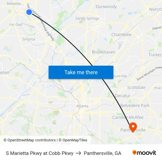 S Marietta Pkwy at Cobb Pkwy to Panthersville, GA map