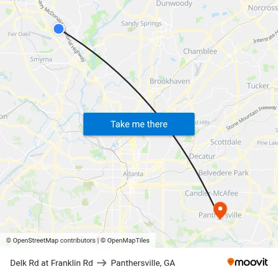 Delk Rd at Franklin Rd to Panthersville, GA map