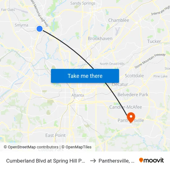 Cumberland Blvd at Spring Hill Pkwy to Panthersville, GA map