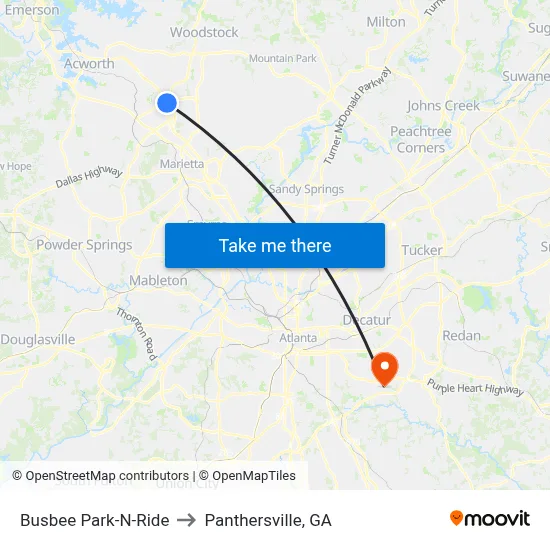 Busbee Park-N-Ride to Panthersville, GA map