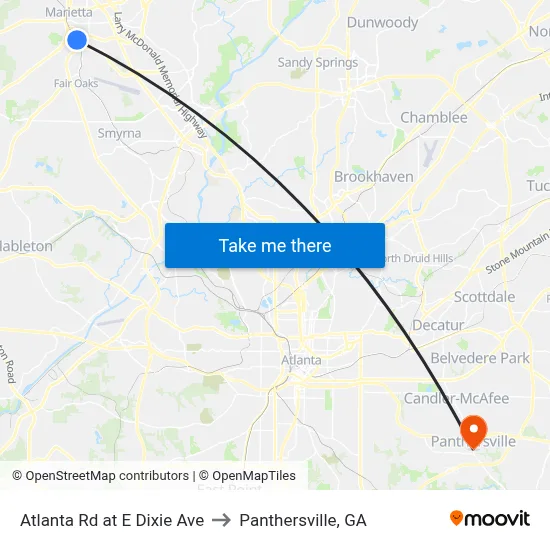 Atlanta Rd at E Dixie Ave to Panthersville, GA map
