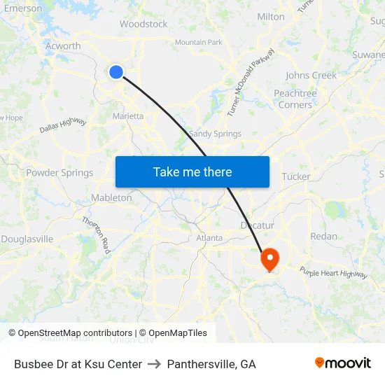 Busbee Dr at Ksu Center to Panthersville, GA map