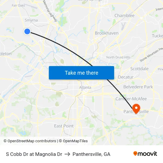 S Cobb Dr at Magnolia Dr to Panthersville, GA map