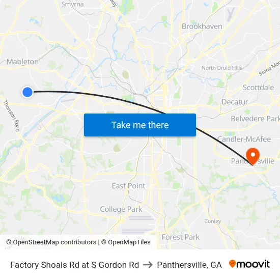 Factory Shoals Rd at S Gordon Rd to Panthersville, GA map