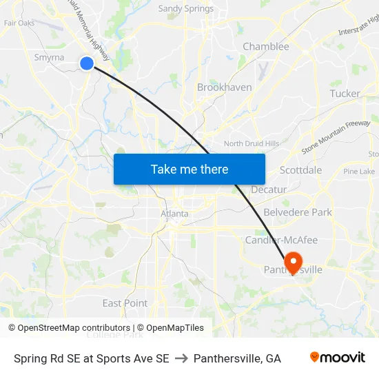 Spring Rd SE at Sports Ave SE to Panthersville, GA map