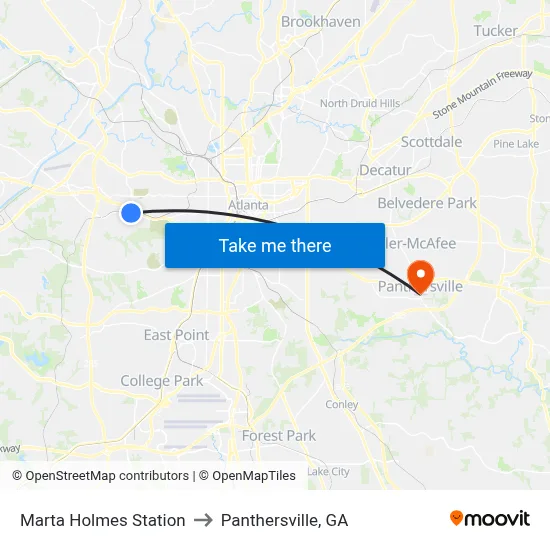Marta Holmes Station to Panthersville, GA map