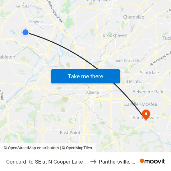 Concord Rd SE at N Cooper Lake Rd to Panthersville, GA map