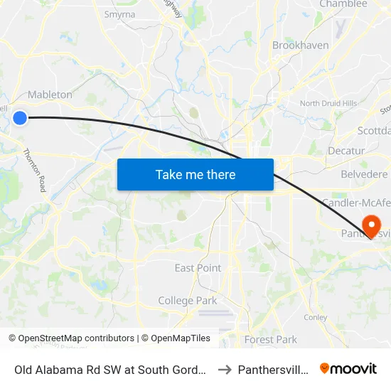 Old Alabama Rd SW at South Gordon Rd SW to Panthersville, GA map