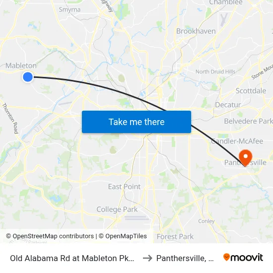 Old Alabama Rd at Mableton Pkwy to Panthersville, GA map