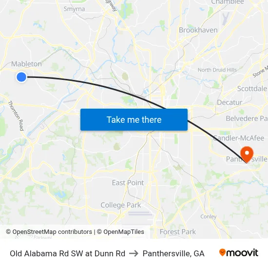 Old Alabama Rd SW at Dunn Rd to Panthersville, GA map