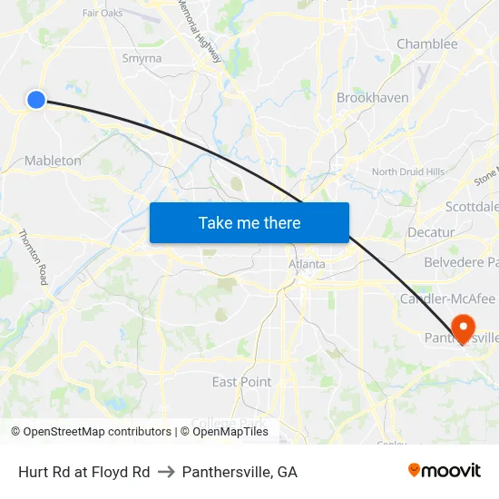 Hurt Rd at Floyd Rd to Panthersville, GA map
