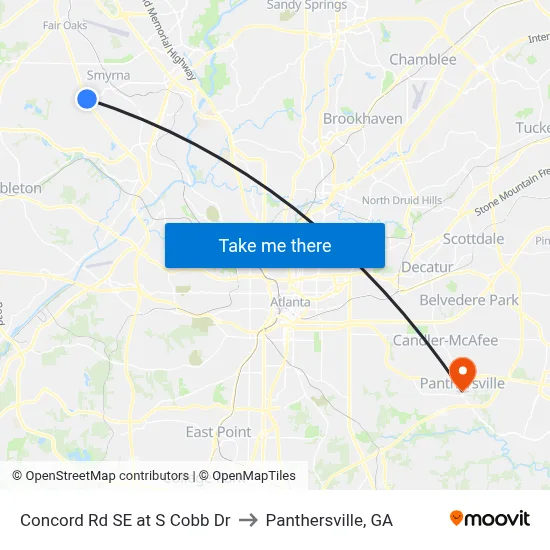Concord Rd SE at S Cobb Dr to Panthersville, GA map