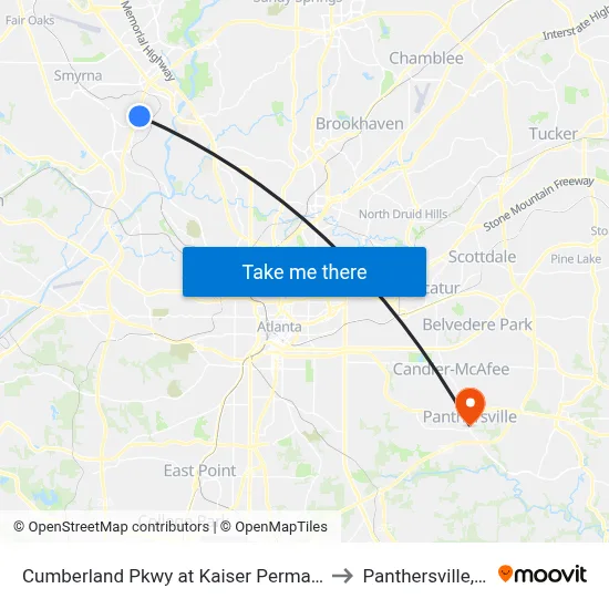 Cumberland Pkwy at Kaiser Permanente to Panthersville, GA map