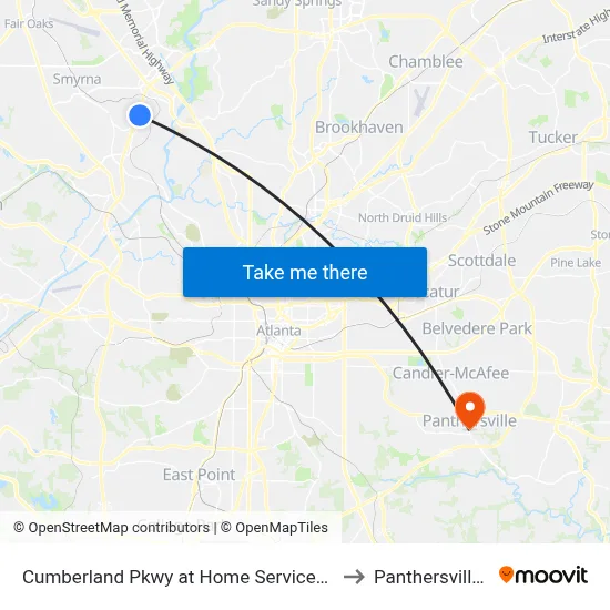 Cumberland Pkwy at Home Services at Home to Panthersville, GA map