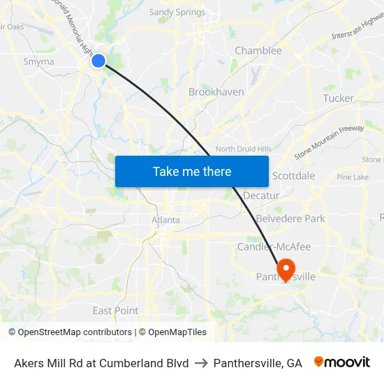 Akers Mill Rd at Cumberland Blvd to Panthersville, GA map