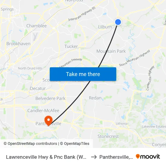 Lawrenceville Hwy & Pnc Bank (Walmart) to Panthersville, GA map