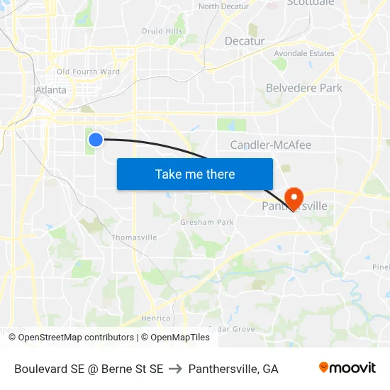Boulevard SE @ Berne St SE to Panthersville, GA map