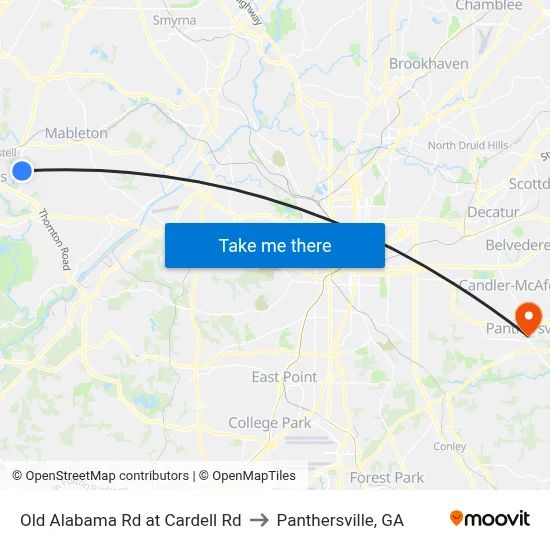 Old Alabama Rd at Cardell Rd to Panthersville, GA map