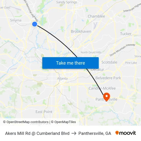 Akers Mill Rd @ Cumberland Blvd to Panthersville, GA map