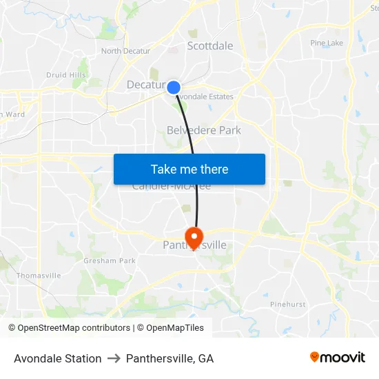 Avondale Station to Panthersville, GA map