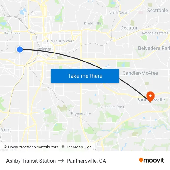 Ashby Transit Station to Panthersville, GA map
