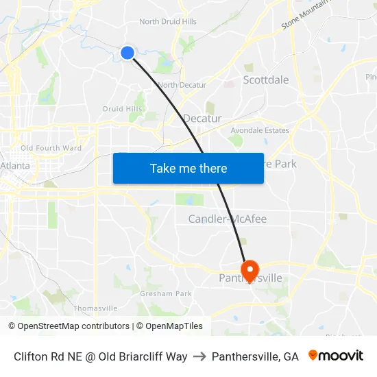 Clifton Rd NE @ Old Briarcliff Way to Panthersville, GA map