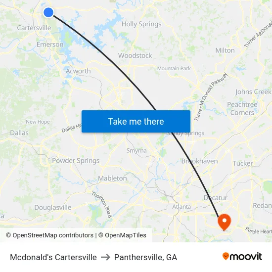 Mcdonald's Cartersville to Panthersville, GA map
