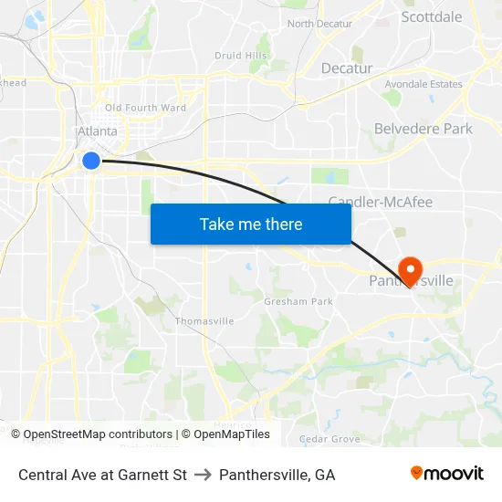 Central Ave at Garnett St to Panthersville, GA map