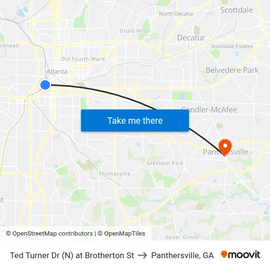 Ted Turner Dr (N) at Brotherton St to Panthersville, GA map