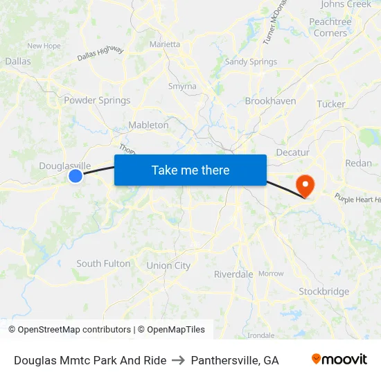 Douglas Mmtc Park And Ride to Panthersville, GA map