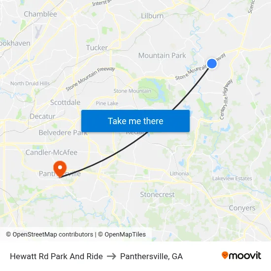 Hewatt Rd Park And Ride to Panthersville, GA map