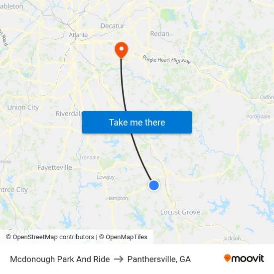 Mcdonough Park And Ride to Panthersville, GA map