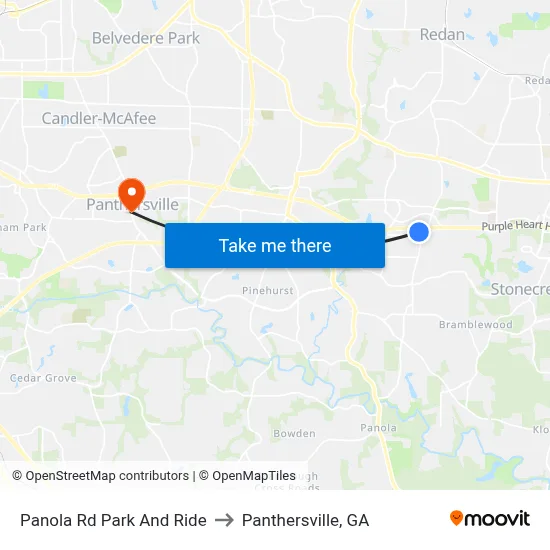 Panola Rd Park And Ride to Panthersville, GA map