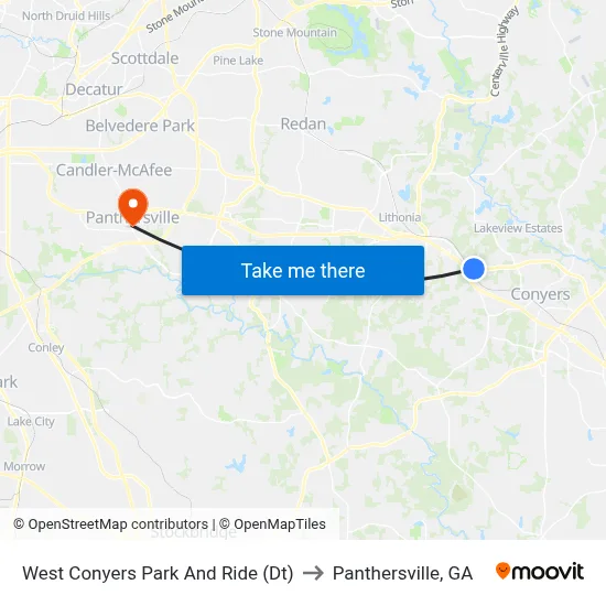 West Conyers Park And Ride (Dt) to Panthersville, GA map