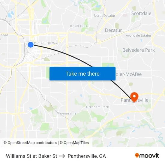 Williams St at Baker St to Panthersville, GA map