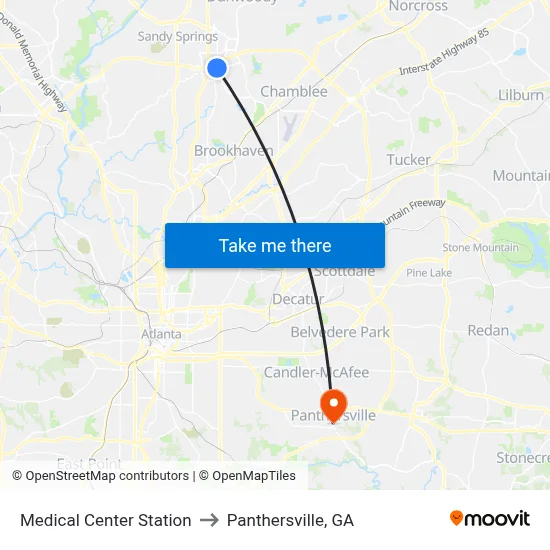 Medical Center Station to Panthersville, GA map