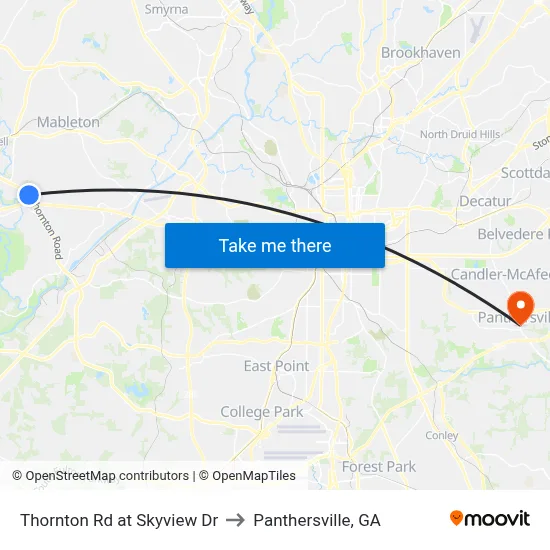 Thornton Rd at Skyview Dr to Panthersville, GA map