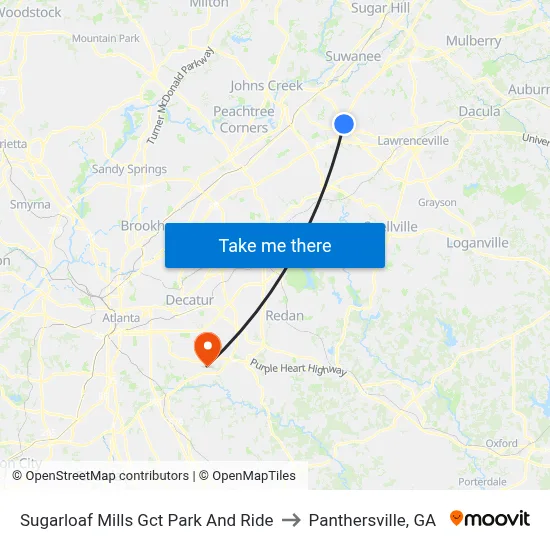 Sugarloaf Mills Gct Park And Ride to Panthersville, GA map