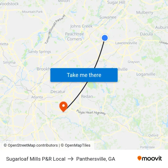 Sugarloaf Mills P&R Local to Panthersville, GA map