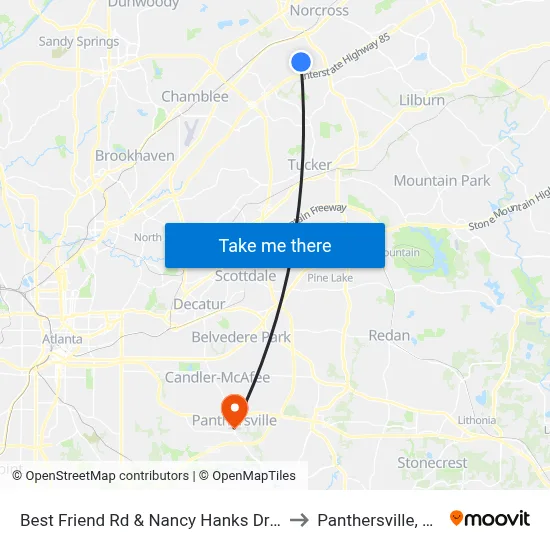 Best Friend Rd & Nancy Hanks Dr Ib to Panthersville, GA map