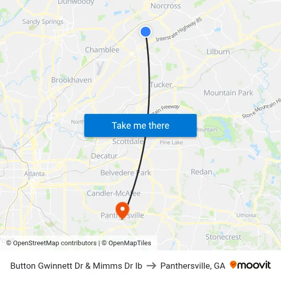 Button Gwinnett Dr & Mimms Dr Ib to Panthersville, GA map