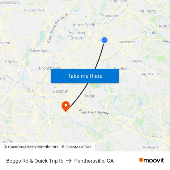 Boggs Rd & Quick Trip Ib to Panthersville, GA map
