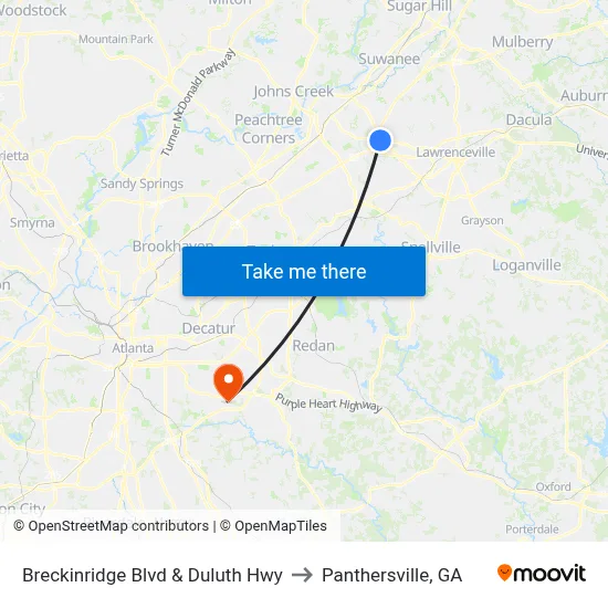 Breckinridge Blvd & Duluth Hwy to Panthersville, GA map