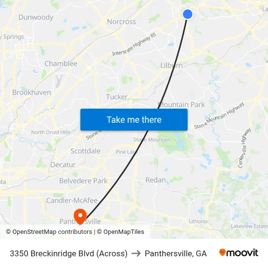 3350 Breckinridge Blvd (Across) to Panthersville, GA map