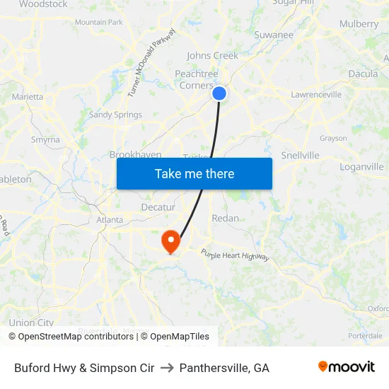 Buford Hwy & Simpson Cir to Panthersville, GA map