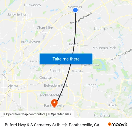 Buford Hwy & S Cemetery St Ib to Panthersville, GA map
